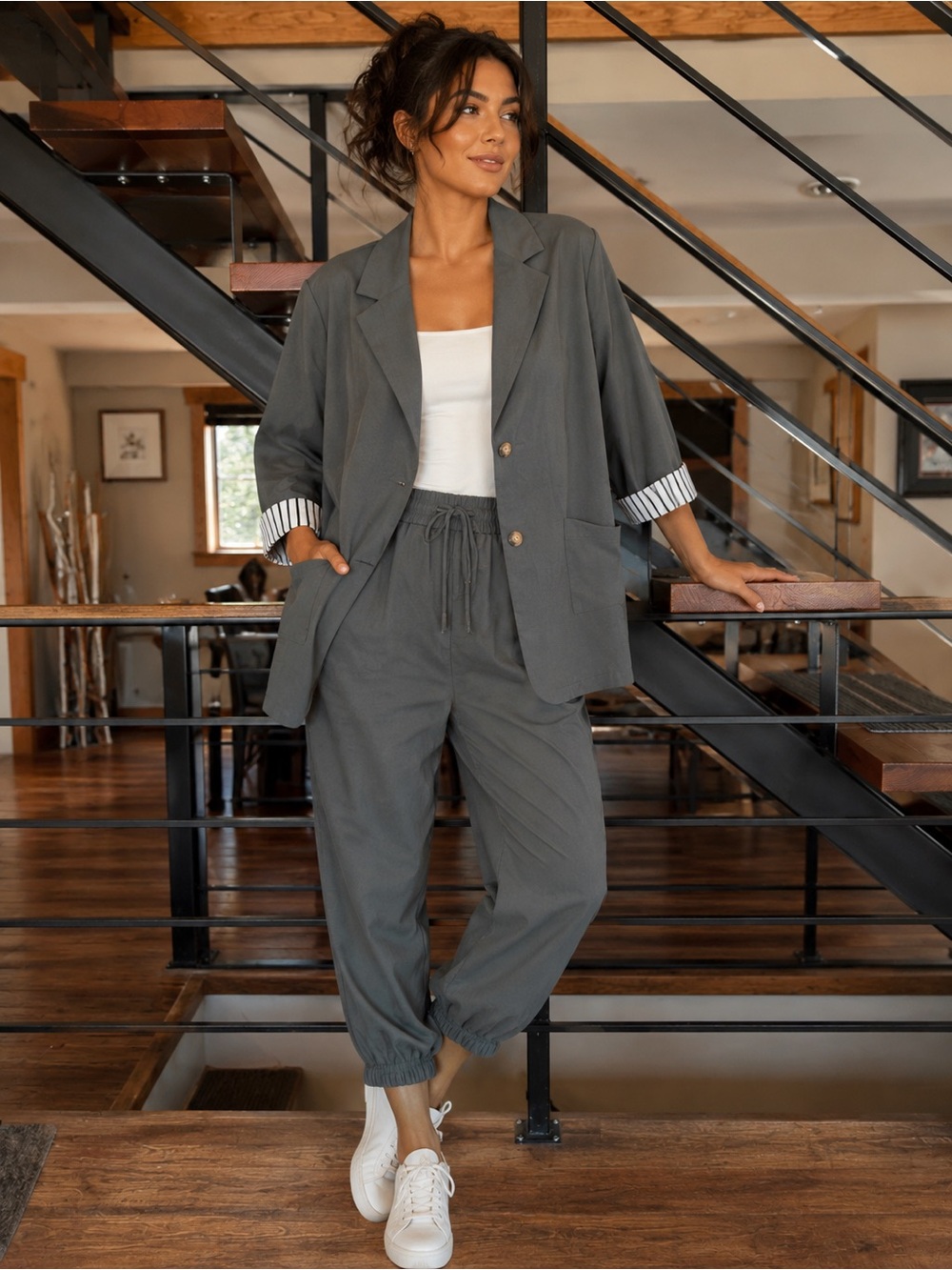 Oversized Grey 2-Piece Blazer & Wide Leg Pant Set